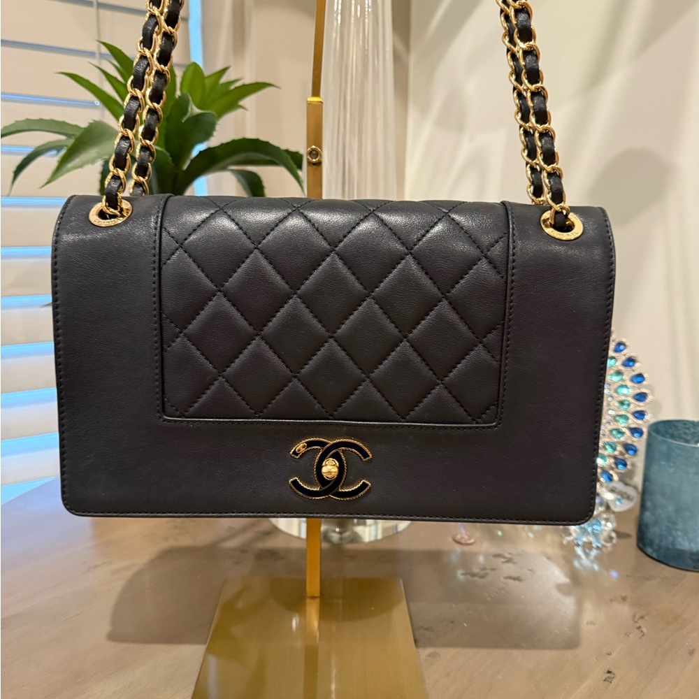 ❌SOLD❌.    Chanel Medium Navy quilted Sheepskin Mademoiselle Flap
